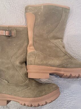 Keen Olive Suede Ankle Boots with Tan Soles